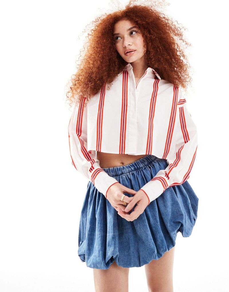 

Укороченная рубашка в красную полоску ASOS DESIGN Ultimate