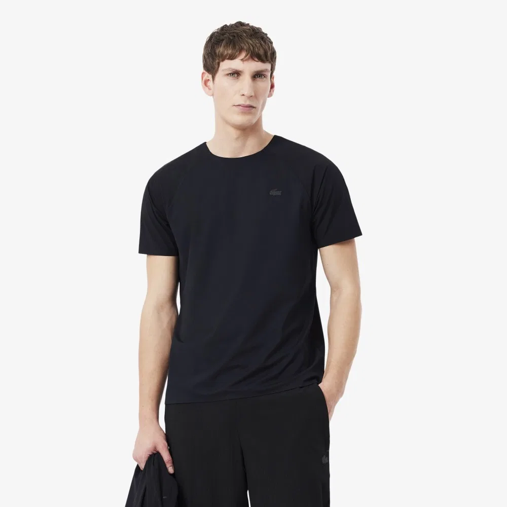 Мужская премиальная базовая футболка с коротким рукавом чёрная от Lacoste