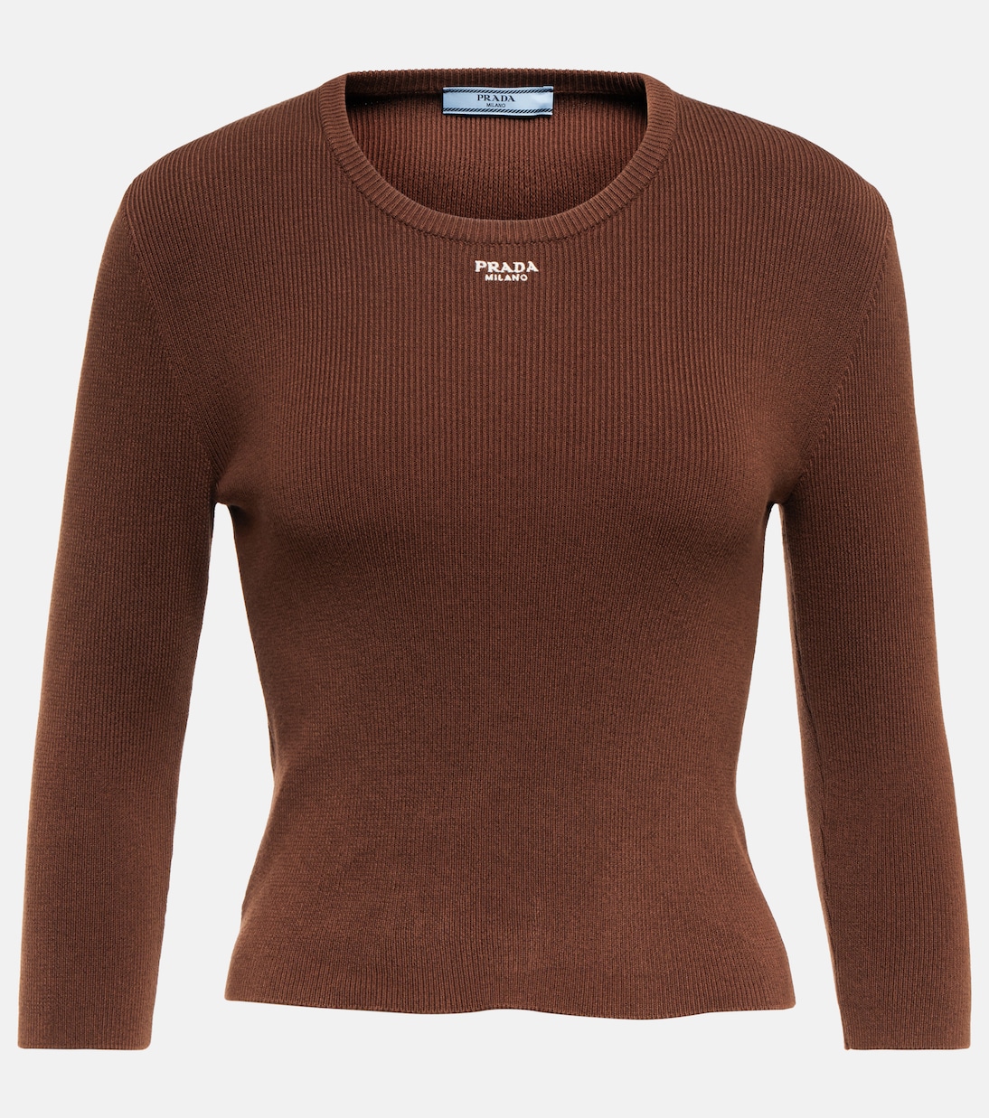 

Свитер из хлопковой смеси с рельефной вязкой Logo Prada, Cacao