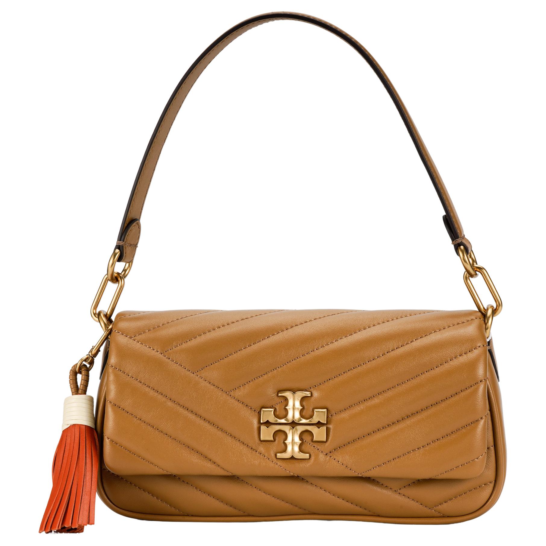 

TORY BURCH Кожаная сумка через плечо Киры, женская сумка, сумка через плечо, сумка-багет суммирующий в миндально-коричневом цвете