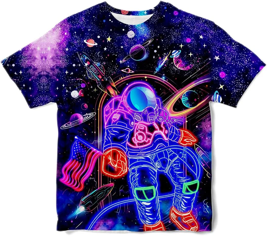 Футболка с принтом для мальчиков Ldvjkx, цвет Purple Neon Astronaut