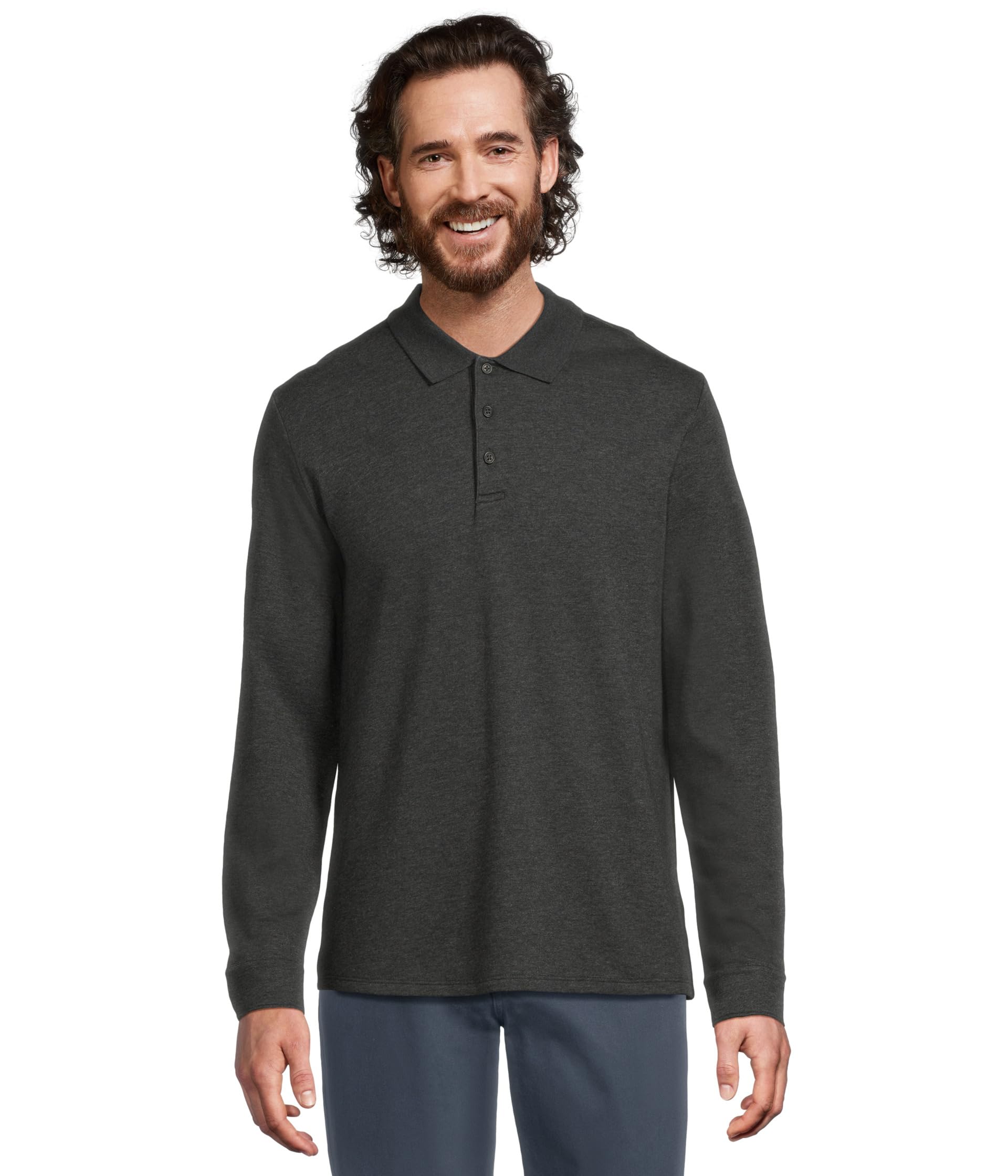 

Поло Vince Heathered Double Face Long Sleeve Polo, цвет H Charcoal/H Fog