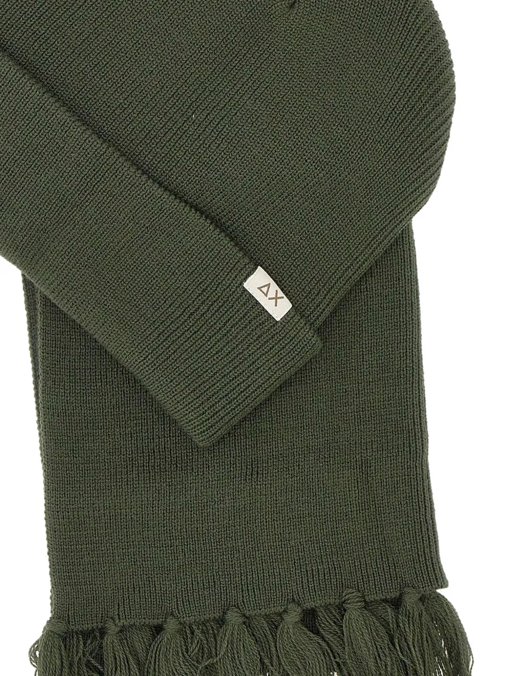 

Комплект из вязаной шапки и шарфа с бахромой Sun68, зеленый