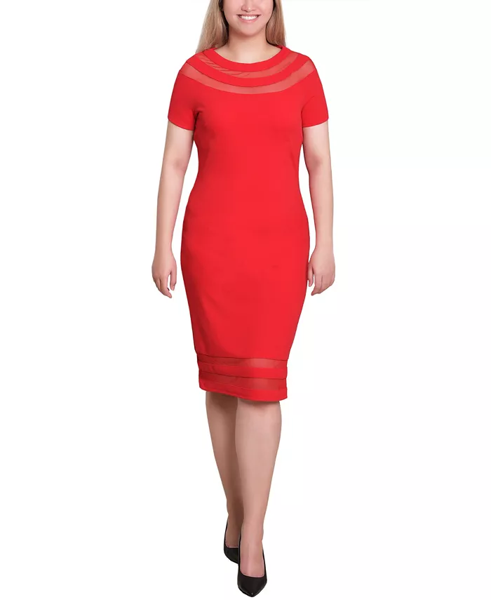 

Маленькое платье с короткими рукавами и сетчатыми вставками NY Collection, красный