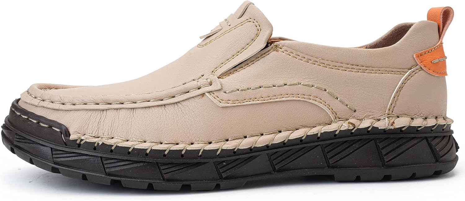 

Мужские премиальные кожаные повседневные кроссовки, кожаные туфли без шнурков, ручная строчка, обувь для ходьбы, обувь для вождения, спортивная обувь для активного отдыха, удобные, мягкие, противоскользящие Vtiao, бежевый