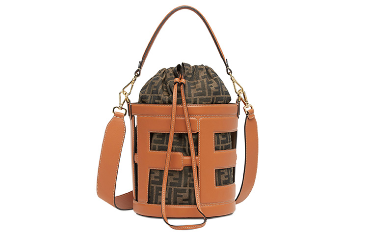 

Кожаная наплечная сумка с жаккардовой тканью, через плечо, среднего размера, женская, коричневая FENDI