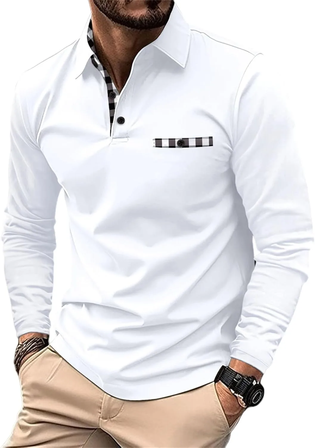 

Футболка-поло для мужчин с длинным рукавом, эластичная и дышащая Smoneyful