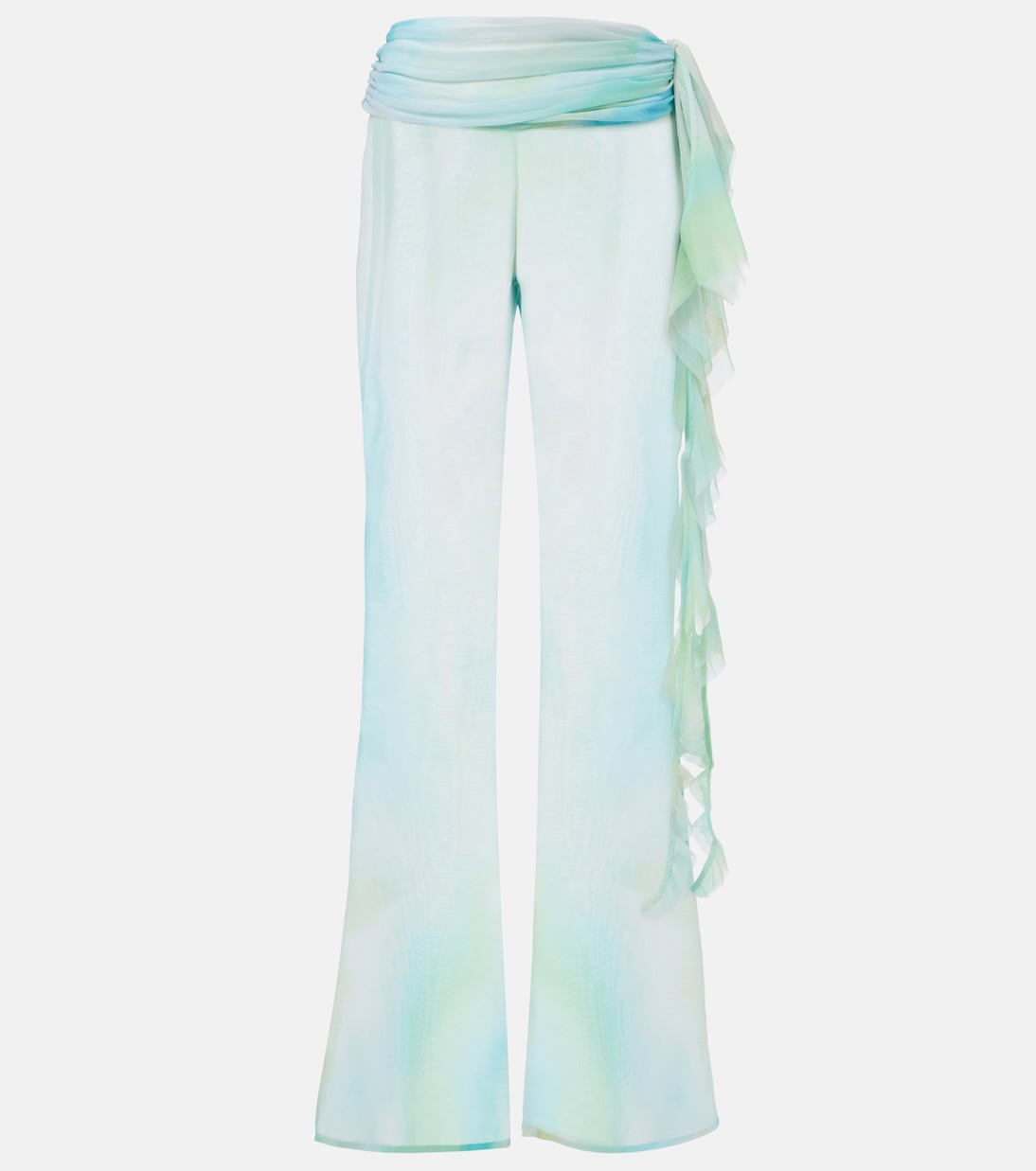 

Прозрачные расклешенные брюки с оборками от Шона Bananhot, Green Lagoon