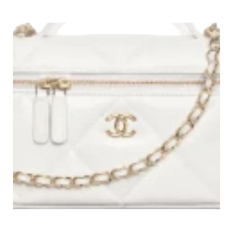 CHANEL Золотая косметичка с двойным логотипом С женская белая — фото 3