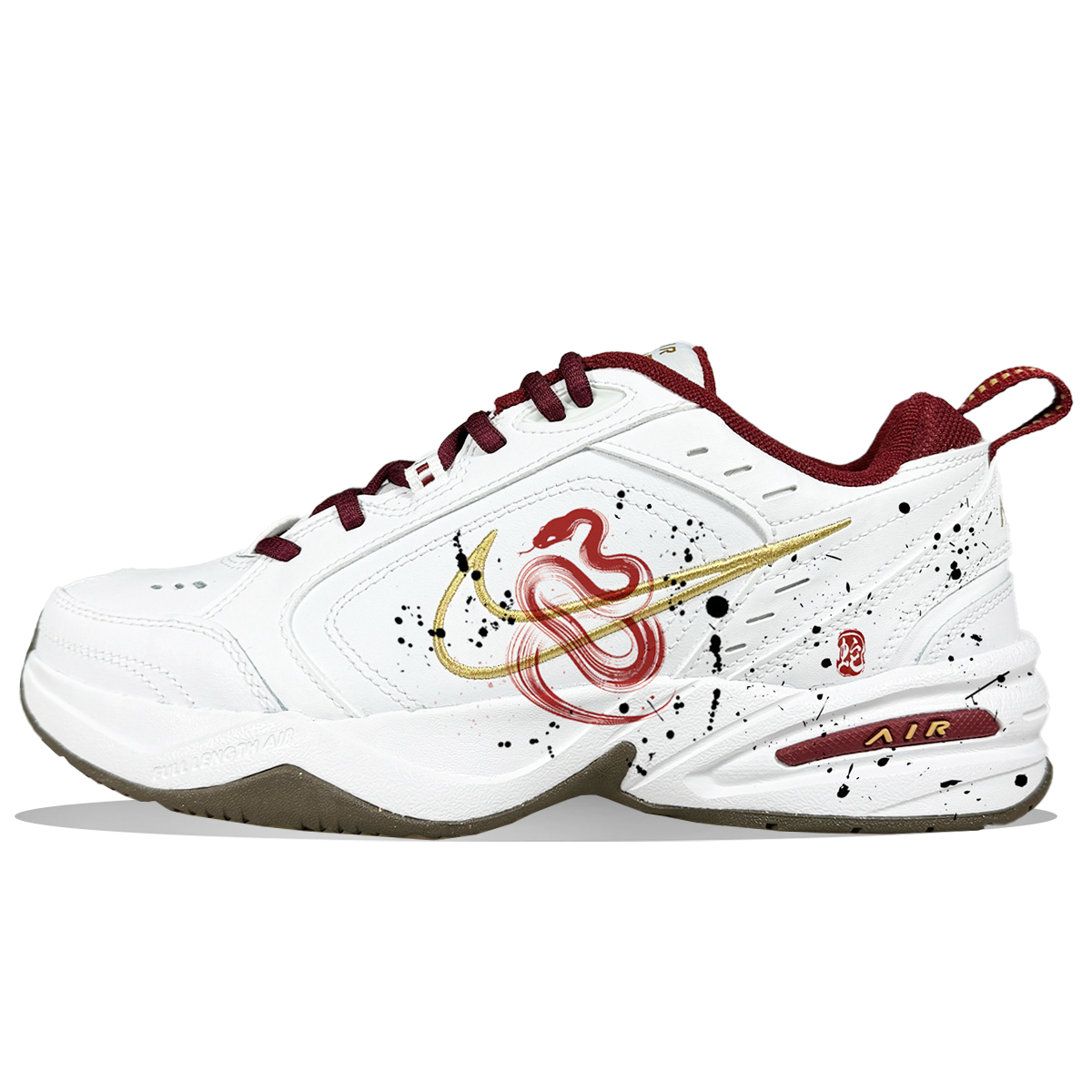 

Nike Air Monarch 4 противоскользящие износостойкие низкие кеды унисекс красно-черно-белые, цвет Red Black White