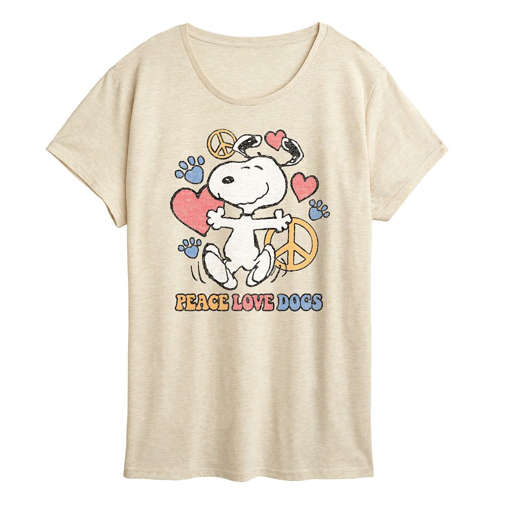 

Женская футболка с рисунком Peanuts Snoopy Peace Love Dogs Licensed Character, бежевый