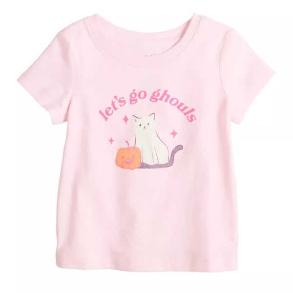 

Футболка для девочки с принтом на Хэллоуин Jumping Beans, цвет pink ghost kitty