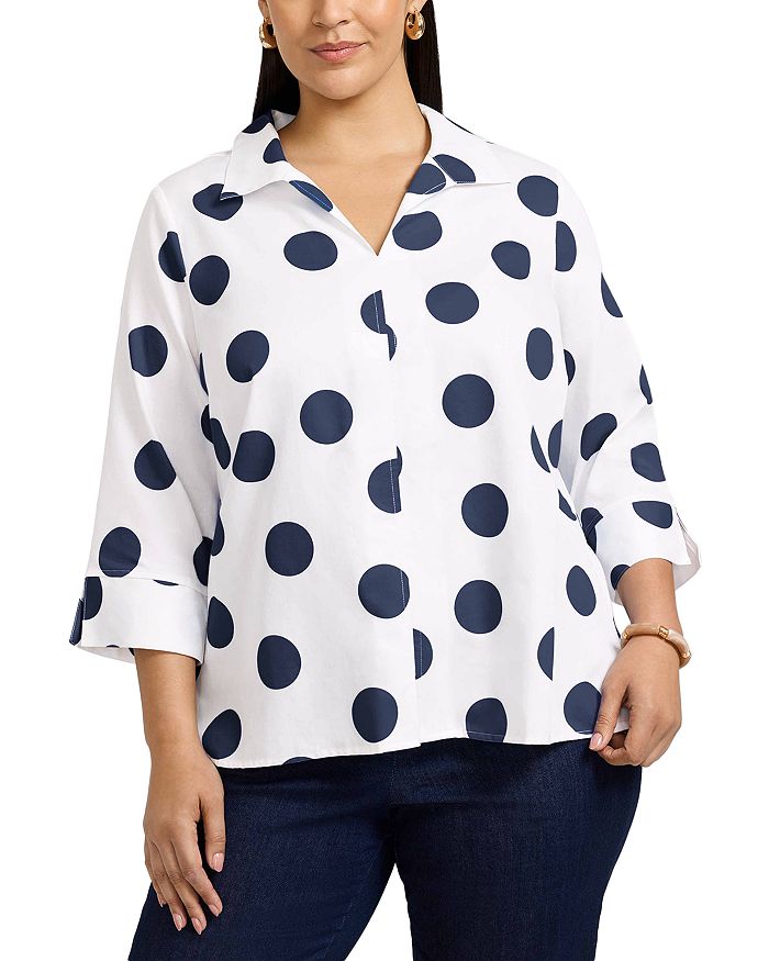 

Agnes 3/4 Sleeved Dot Shirt – Блуза Agnes с рукавом 3/4 в горошек Foxcroft Plus, мультиколор