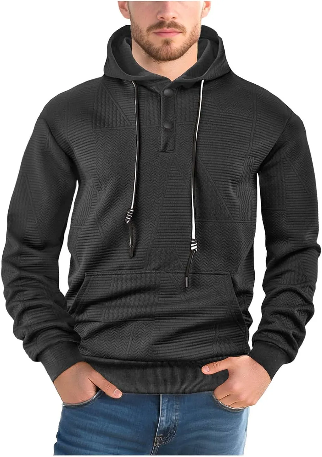 

Мужской джерси пуловер с капюшоном и кнопками Slim Fit
