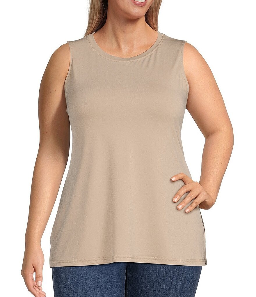 

Майка без рукавов Ali Miles Plus Size из креп-люкса с круглым вырезом, белый