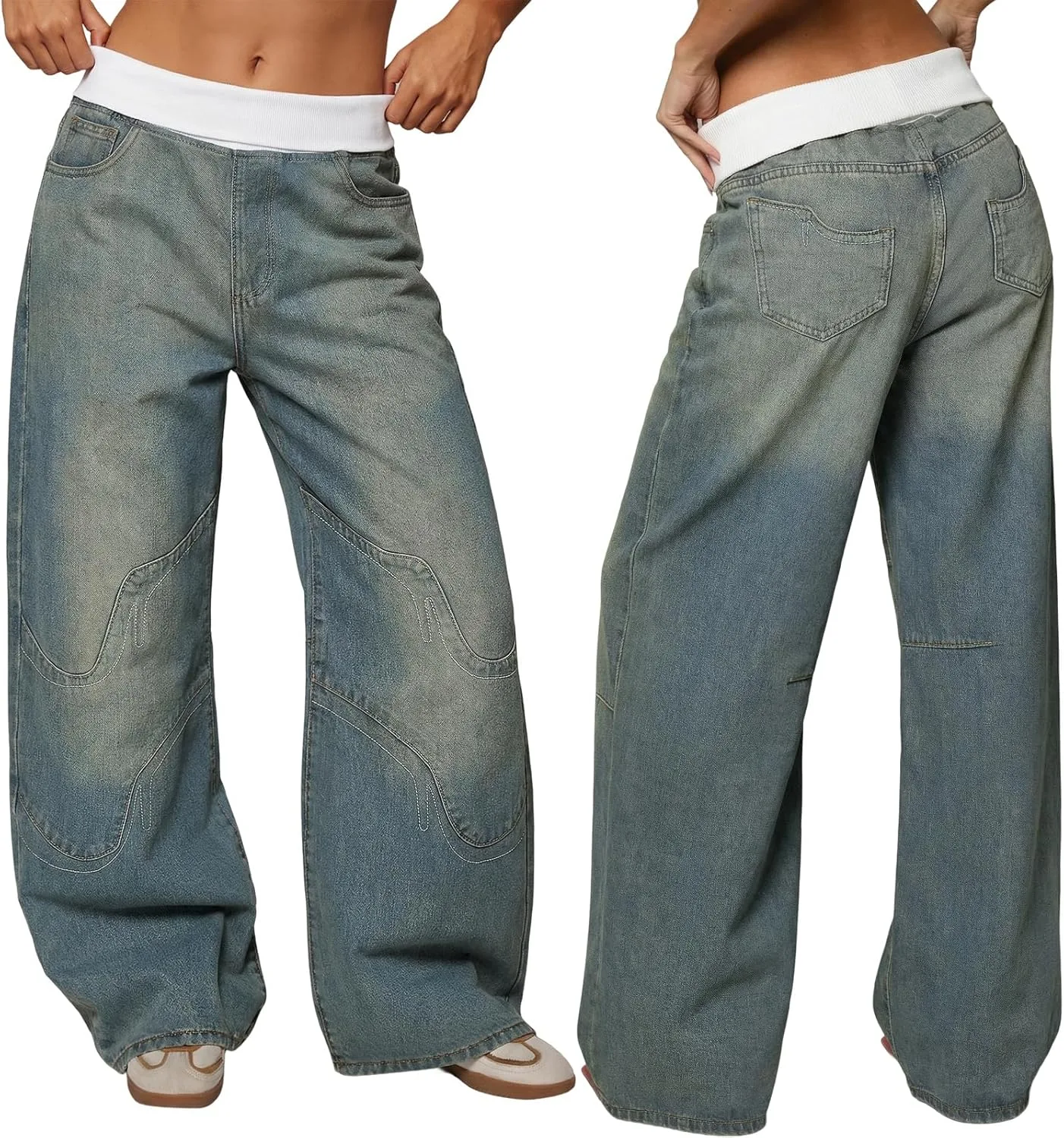 

Emmiol Women Y2K 90S Hip Hop Baggy Jeans Boyfriend Wide Leg Denim Pants Mid-High Rise