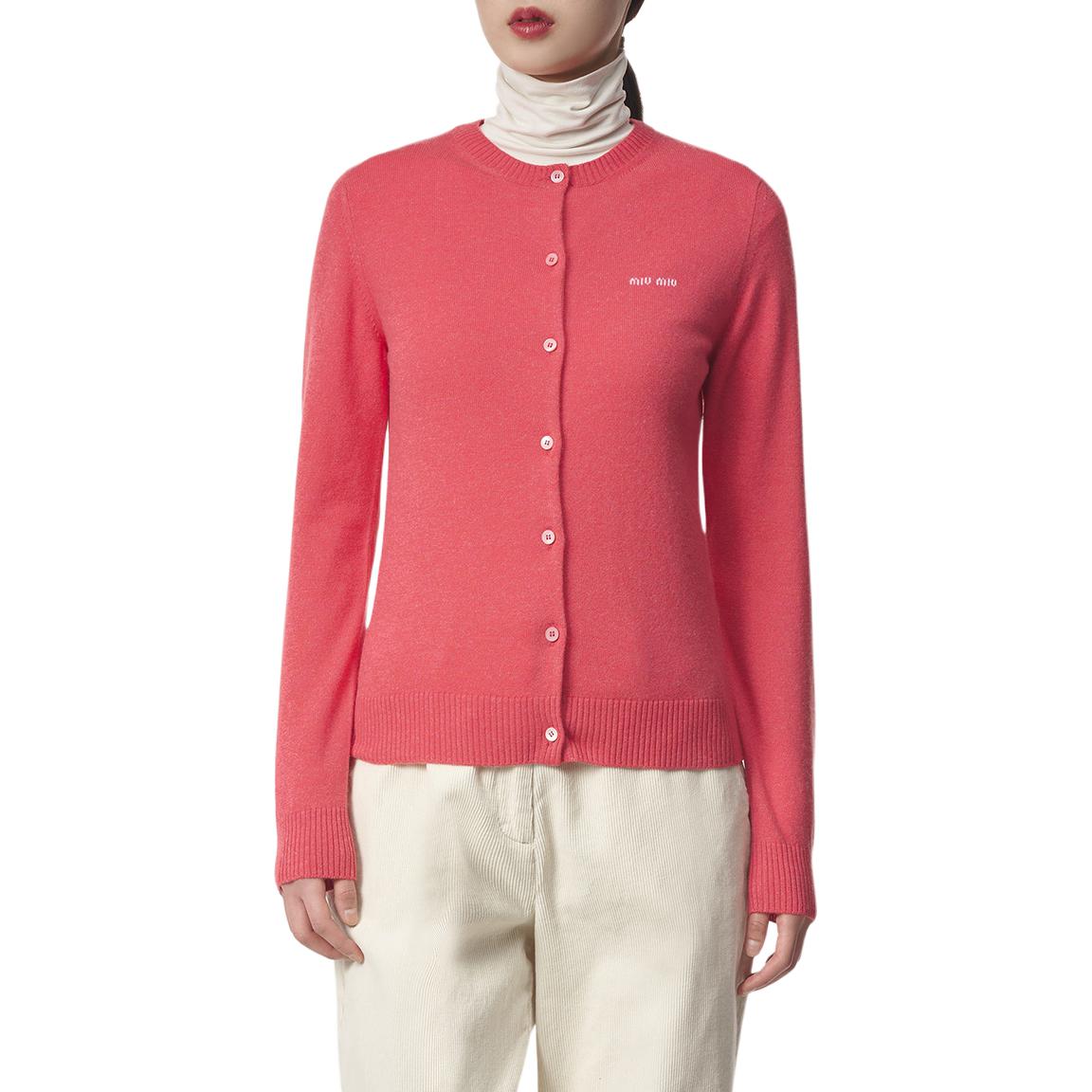 

MIU MIU Кардиган женский вязаный с круглым вырезом, умеренной длины, розовый