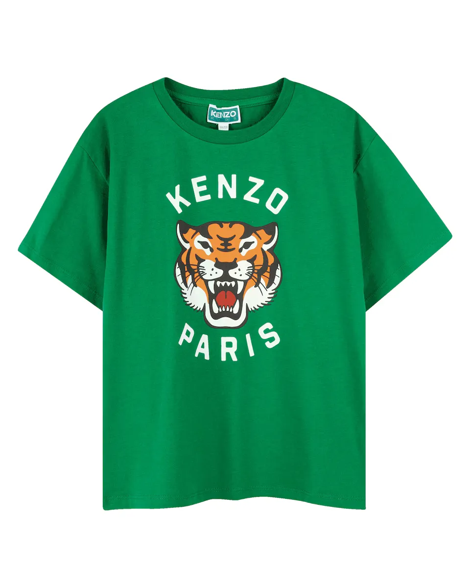 

Хлопковая футболка для мальчика с иллюстрацией спереди Kenzo Kids, зеленый