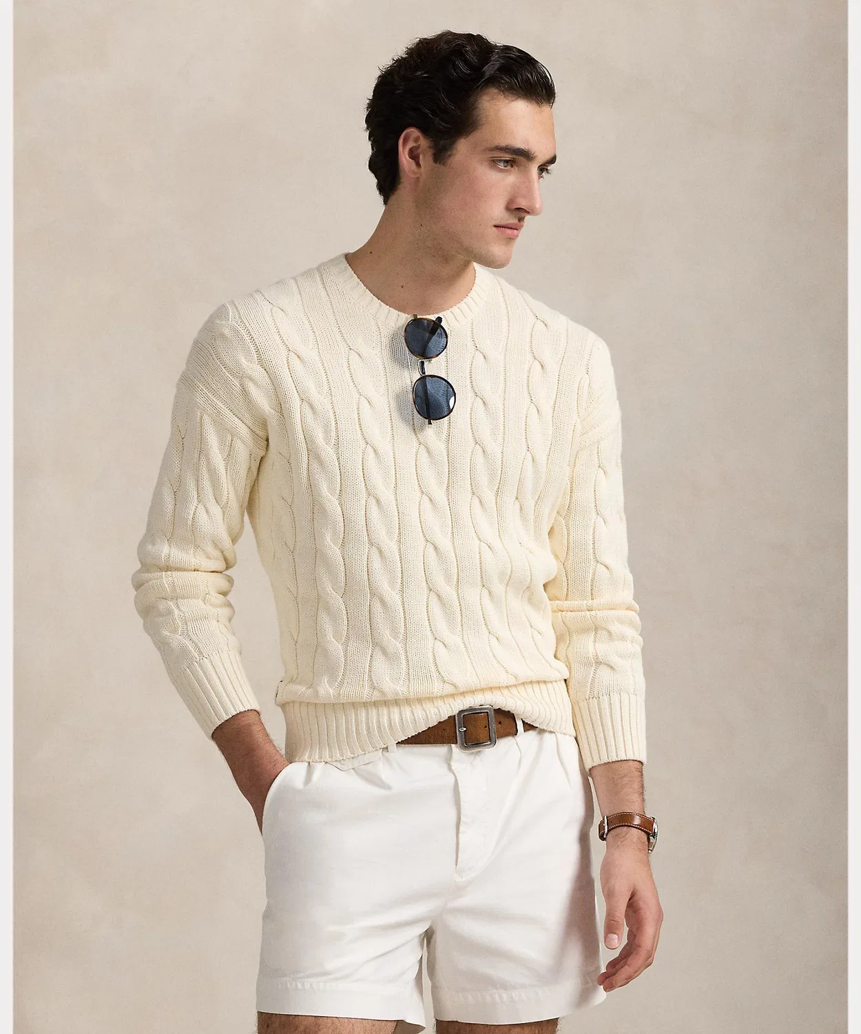 Свитер оверсайз из хлопка Ralph Lauren с косами, натуральный