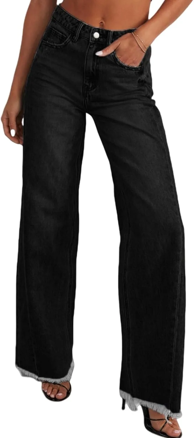 

Джинсы Mid-Low Rise Stretch Tummy Control Baggy Straight Leg, Raw Hem