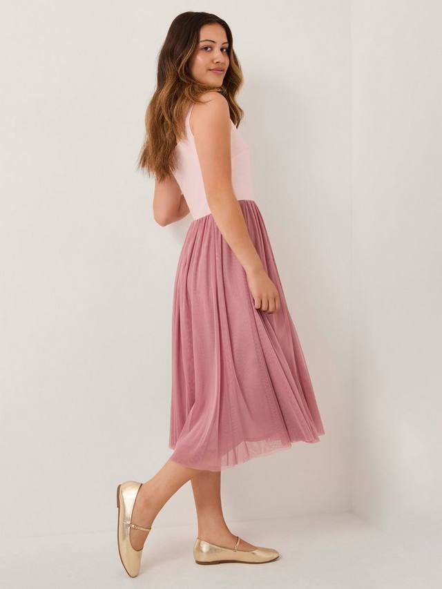 

Детское платье Naples без рукавов из тюля миди Monsoon, Pale Pink