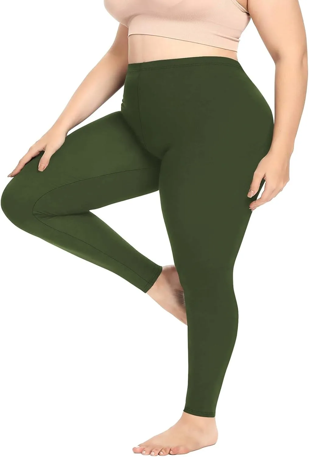 Леггинсы Plus Size для женщин с высокой посадкой, утягивающие живот, компрессионные, полной длины, мягкие, тянущиеся, для йоги Generic, зеленый