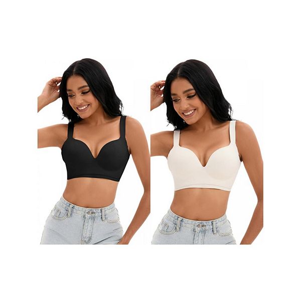 

2 упаковки женских бюстгальтеров push up без косточек с u-образной спинкой и регулируемыми бретелями Inspire Chic, White Black