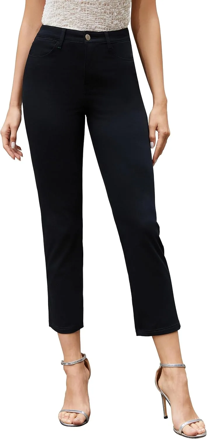 

Женские джинсы с высокой талией и комфортной посадкой, укороченные, прямые, из льняного денима geithran