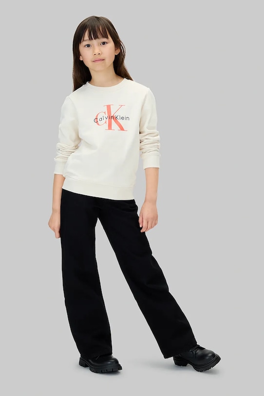Детская хлопковая толстовка Calvin Klein Jeans, бежевый — фото 3