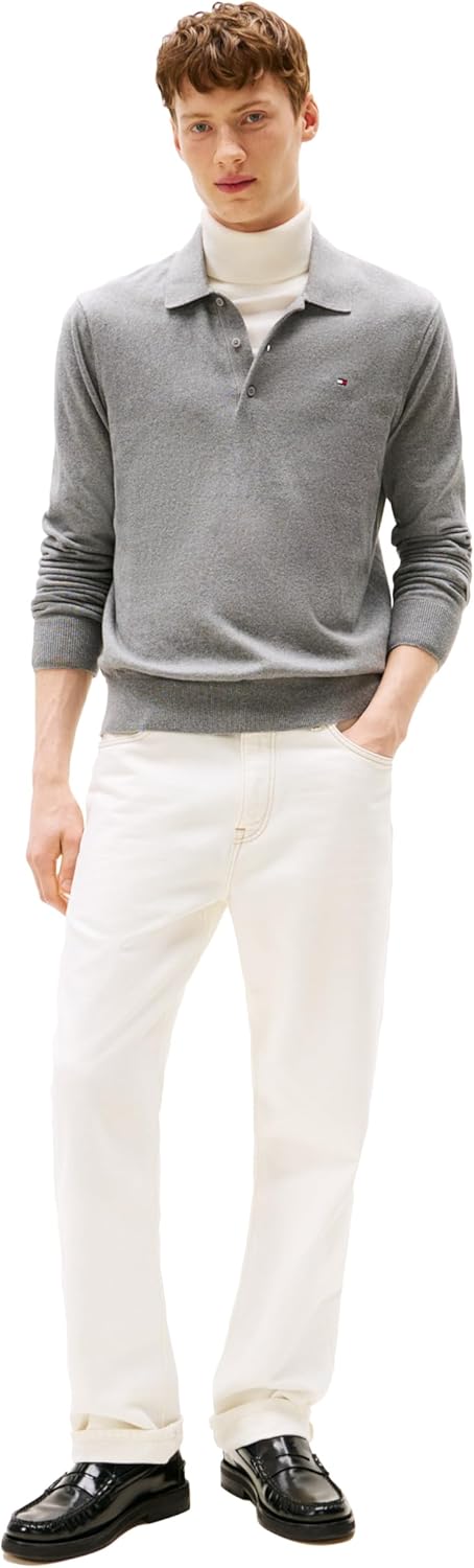 Мужской свитер-поло Tommy Hilfiger из хлопка и кашемира с длинными рукавами, Medium Grey Heather — фото 3