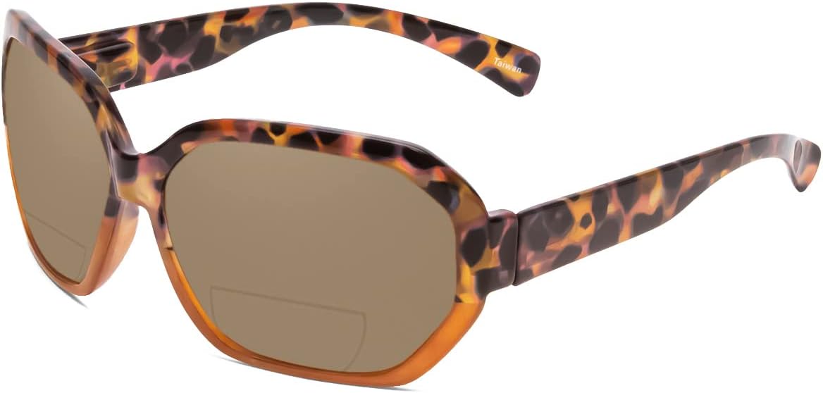 

Женские солнцезащитные очки для чтения Calabria 644SB увеличенного размера с шестиугольными бифокальными линзами, поляризованными линзами, защитой от УФ-излучения и жестким футляром, Caramel Polarized Brown