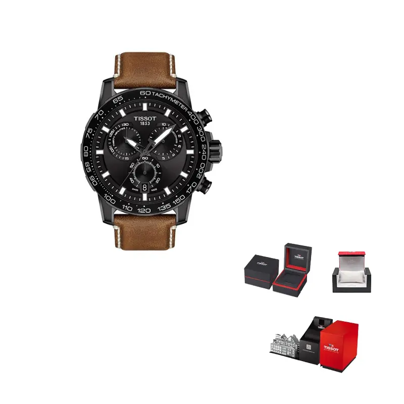 

TISSOT Часы Speedy Series Quartz Movement Men's Watch Watch 45.5mm Black Dial Stainless Steel Case Genuine Leather Strap, Black Dial Brown Strap