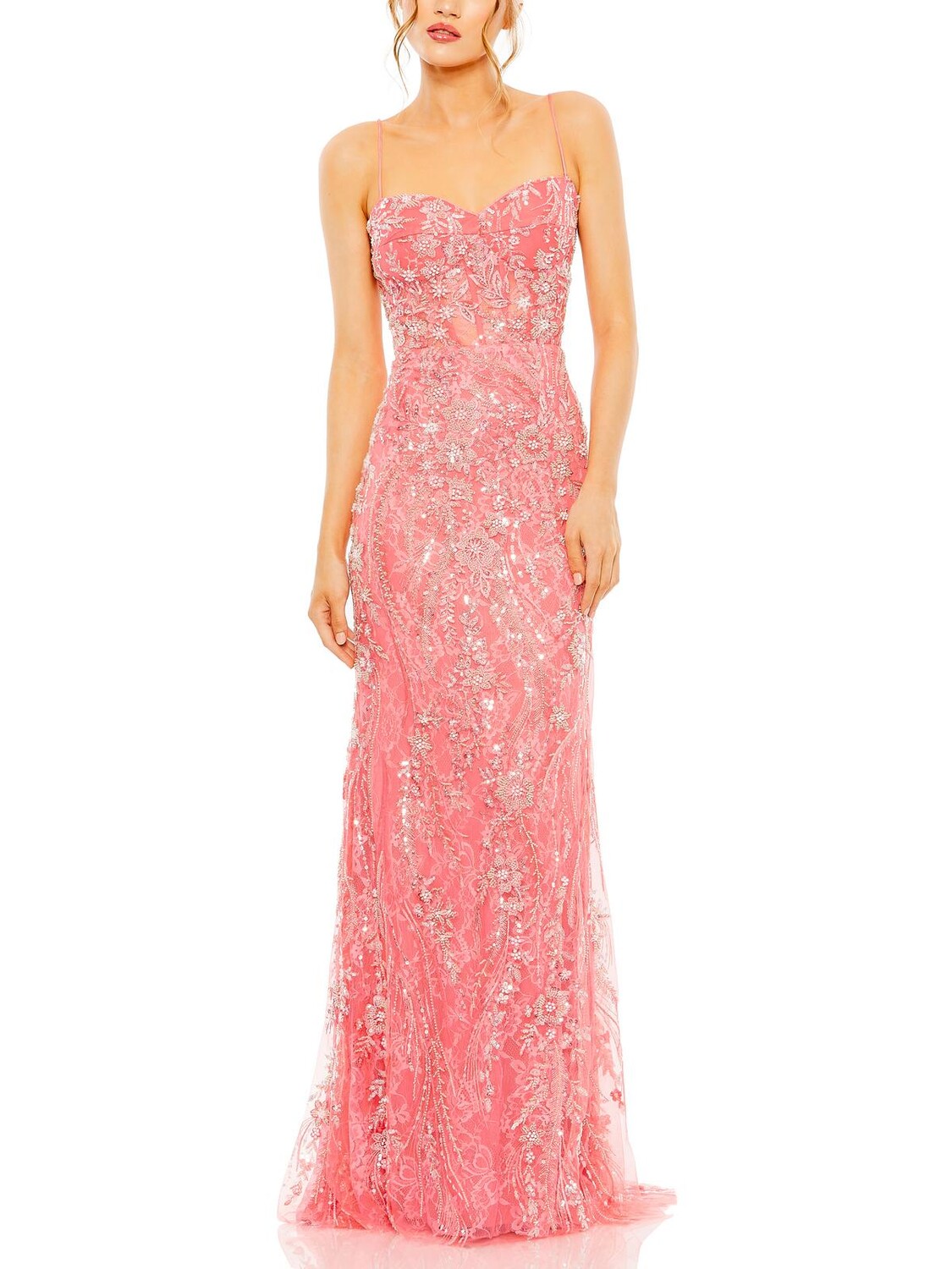 

Женское кружевное вечернее платье с украшением Mac Duggal, коралл