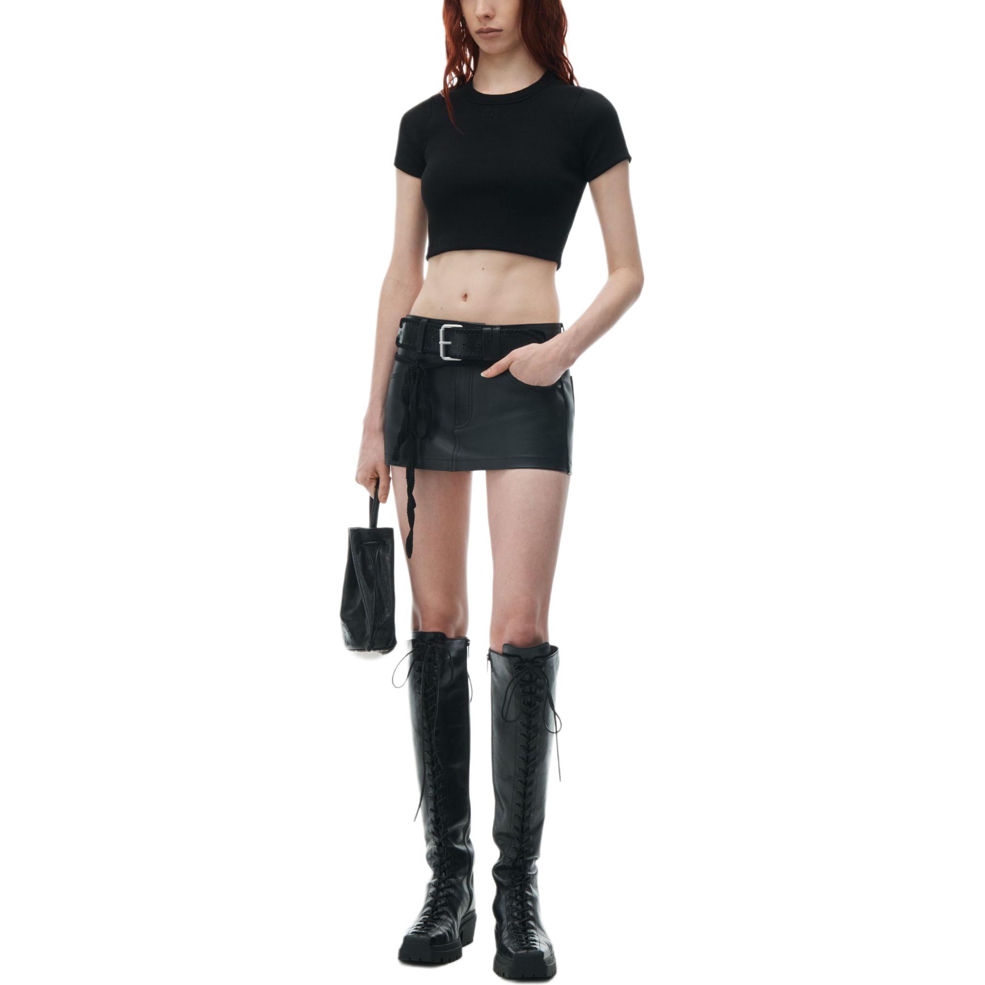 Футболка укороченная с тисненым логотипом Alexander Wang, черный — фото 3