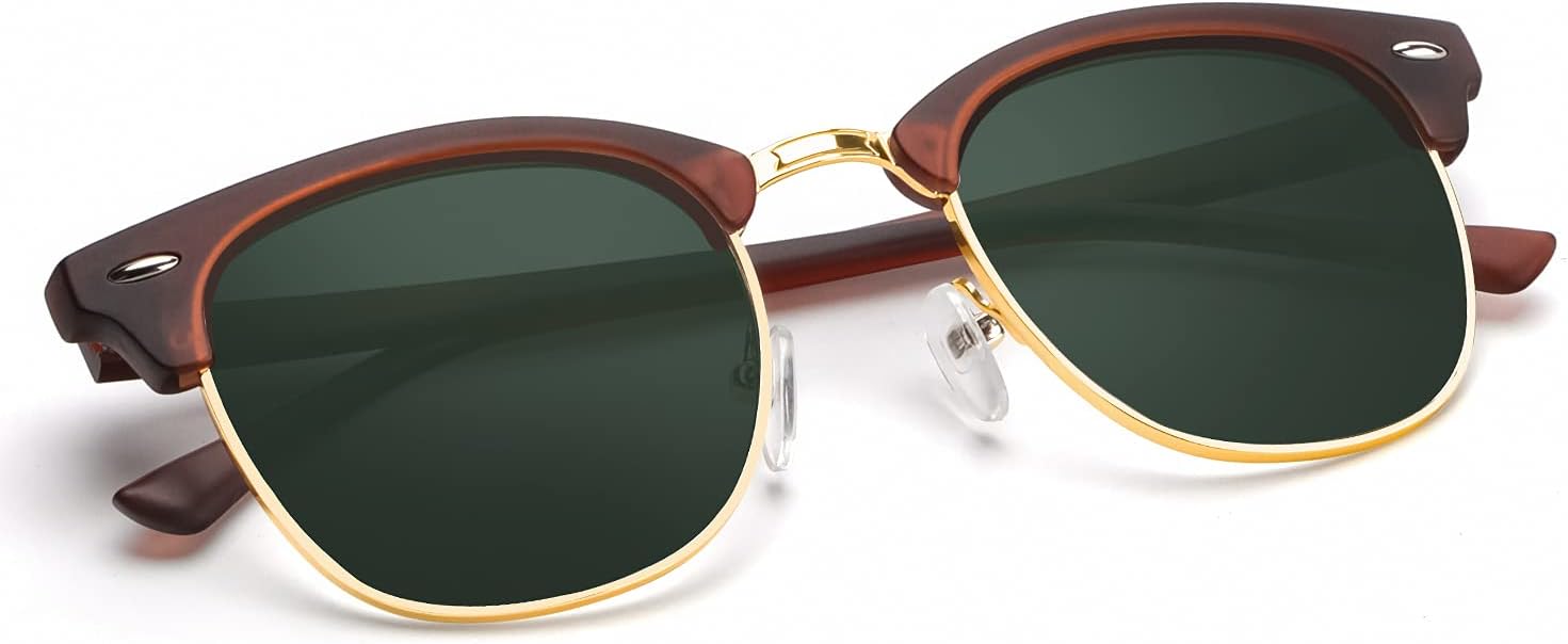 

Поляризованные солнцезащитные очки KALIYADI для мужчин и женщин, полуободковая оправа, солнцезащитные очки для вождения, блокирующие УФ-излучение, C18-matte Brown | G15 | Golden Rim