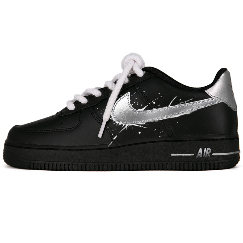 

Nike Кроссовки Air Force 1 Air Force 1, Galaxy Eye, термостойкие, устойчивые к истиранию, низкие, унисекс, черные, серебристые