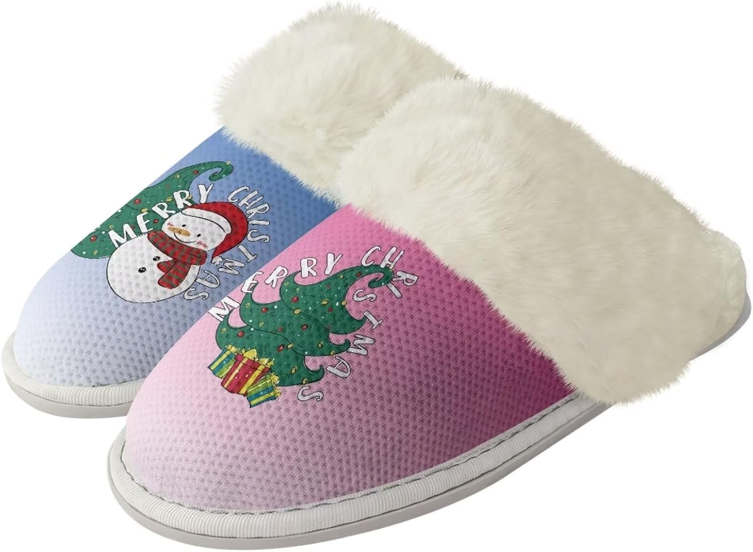 

Тапочки Srengjodk для женщин и мужчин, хлопковые фланелевые тапочки с меховой отделкой, домашние тапочки для него и для нее, размер 36-47, Xmas Snowman Print