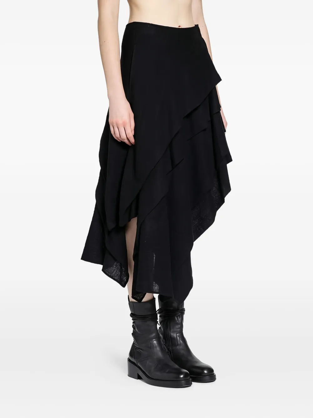 Миди-юбка с защипами и прострочкой Yohji Yamamoto, черный — фото 3