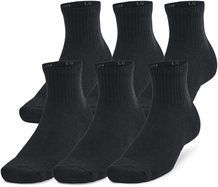 

Under Armour Unisex-Adult тренировочные хлопковые носки Quarter, 6 пар, (001) Black/Black/White