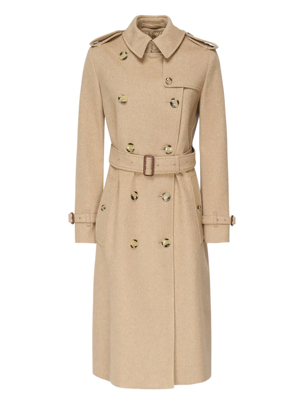 

Двубортное кашемировое пальто с поясом BURBERRY, нейтральный