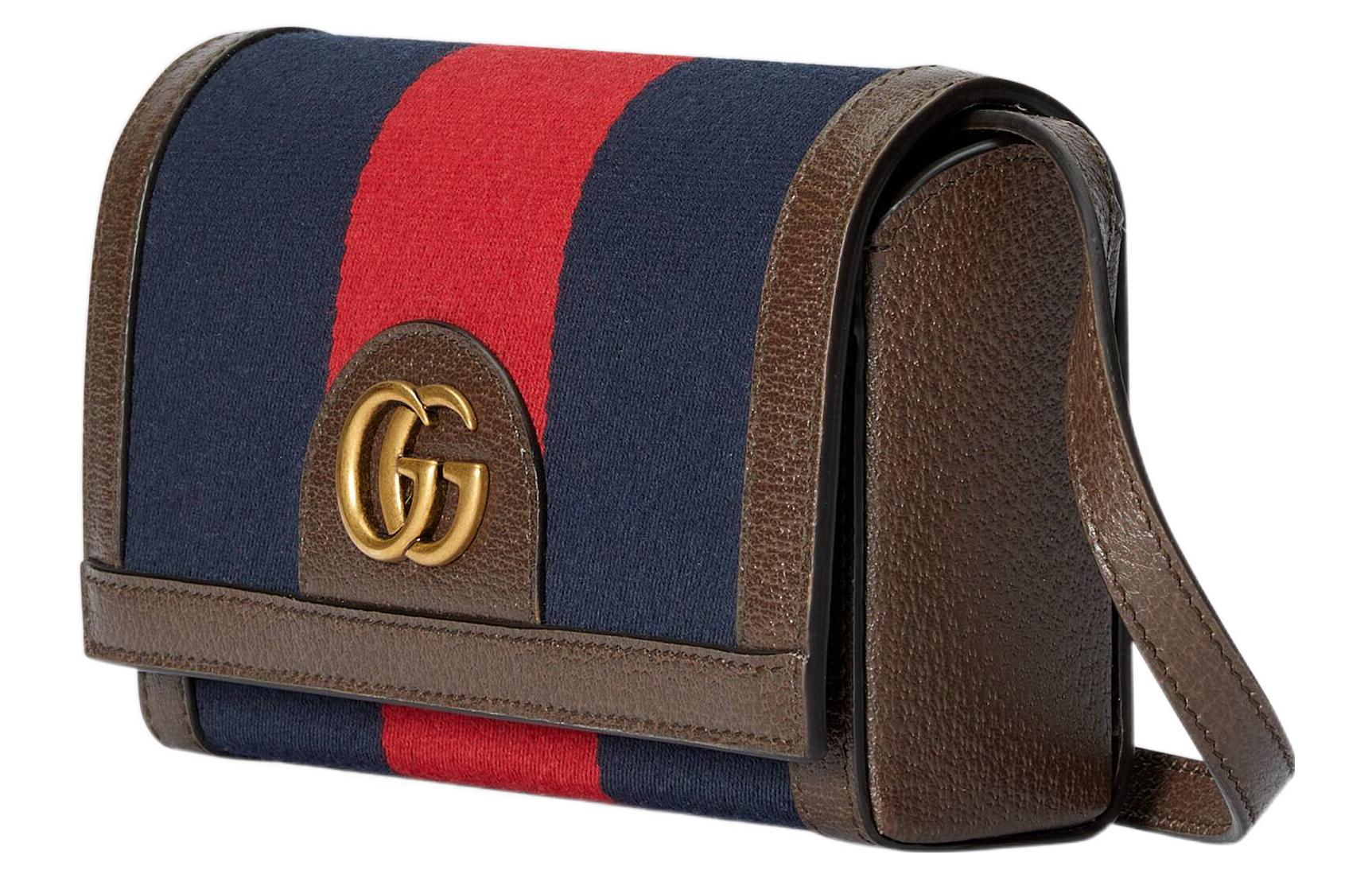 Сумка через плечо мини-клатч из кожи и холста мужская синяя/красная GUCCI — фото 3
