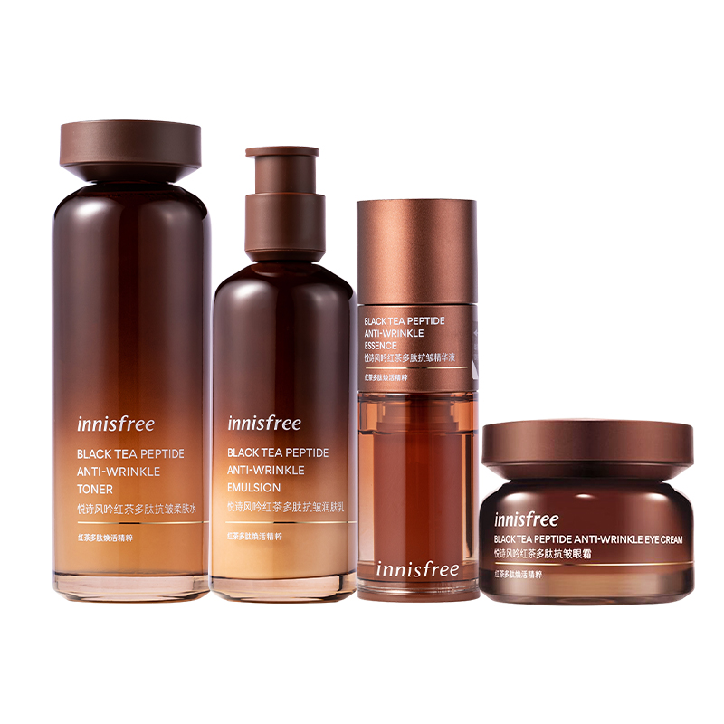 Набор средств по уходу за кожей Innisfree Black Tea Peptide: тонер, эмульсия, эссенция и крем для кожи вокруг глаз