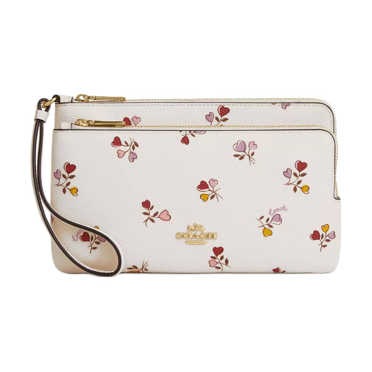

COACH Двойной кошелек на молнии из лакированного полотна женский золотистый и меловой разноцветный, Gold & Chalk Multicolor