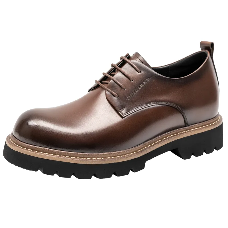 Мужские повседневные туфли из натуральной кожи Top Grain GOG, Brown, Height-Increasing 7cm