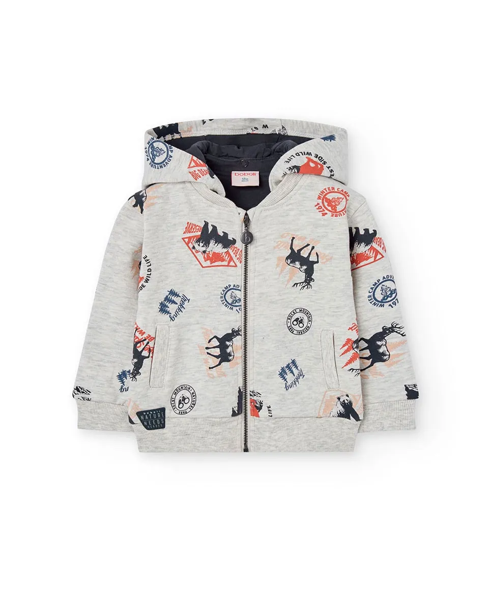

Детская плюшевая куртка с капюшоном и принтом Boboli, светло-серый