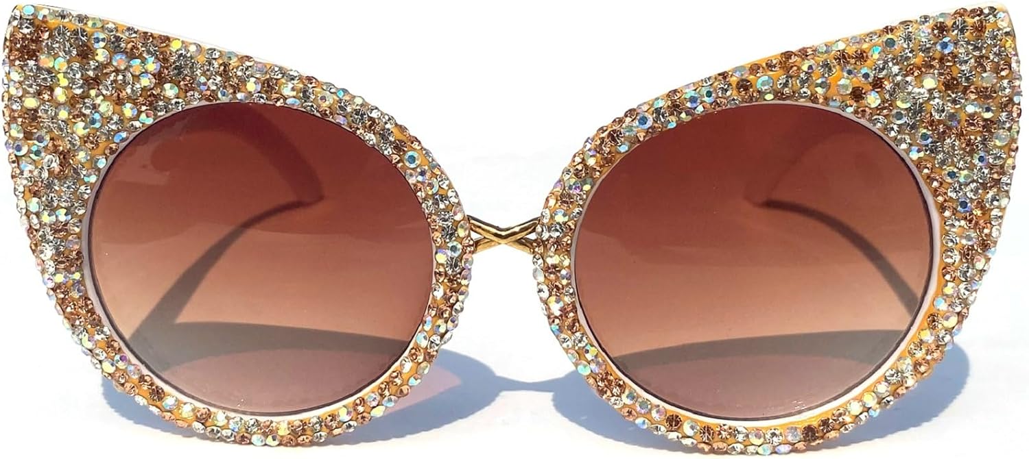 

Модные солнцезащитные очки с блестками и стразами, защита от ультрафиолета UV400, розовые, для женщин, в стиле диско, для вечеринок, с бриллиантами, в форме «кошачьих глаз» mincl, White