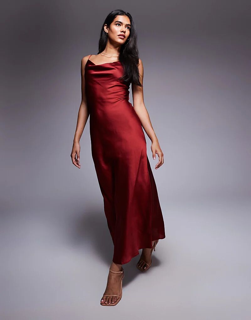 

Платье миди из атласа New Look с воротником-хомутиком цвета ржавчины