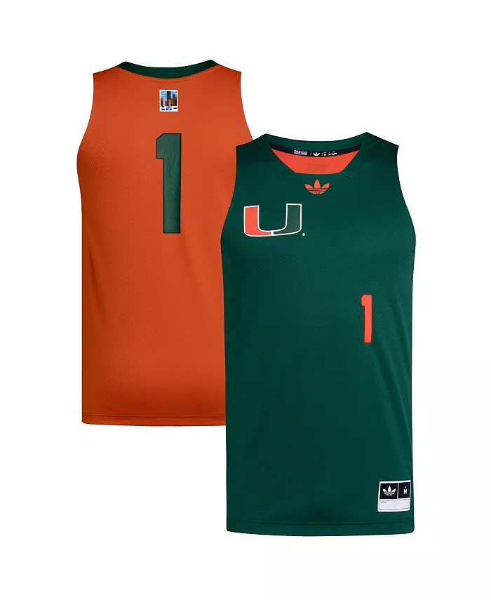 

Мужская баскетбольная майка Miami Hurricanes Black History Month, цвет 1: зеленый/оранжевый adidas