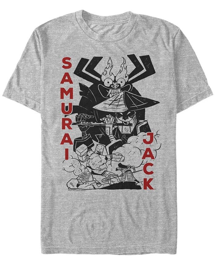 

Мужская футболка с коротким рукавом и принтом Samurai Jack Aku Battle Woodblock Fifth Sun, серый