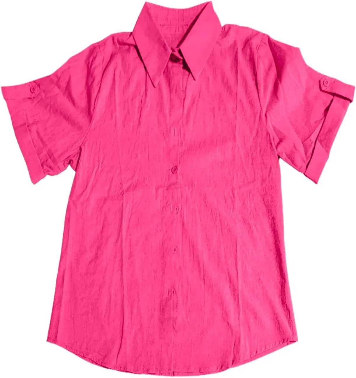 Блуза хлопковая с коротким рукавом Women's Cotton Short Sleeved Button Down Shirt, ярко-розовый — фото 3